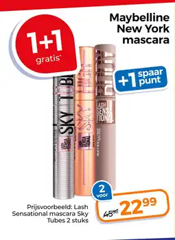 Trekpleister Maybelline New York Prijsvoorbeeld: Lash Sensational mascara Sky Tubes 2 stuks aanbieding