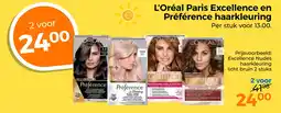 Trekpleister L'Oréal Paris Excellence en Préférence haarkleuring aanbieding