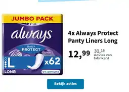 Plein.nl 4x Always Protect Panty Liners Long aanbieding