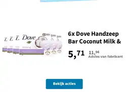 Plein.nl 6x Dove Handzeep Bar Coconut Milk & aanbieding