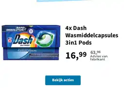 Plein.nl 4x Dash Wasmiddelcapsules 3in1 Pods aanbieding