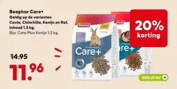 Pets Place Beaphar Care+ Geldig op de varianten Cavia, Chinchilla, Konijn en Rat. Inhoud 1,5 kg. aanbieding