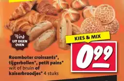 Nettorama Roomboter croissants*, tijgerbollen*, petit pains wit of bruin of kaiserbroodjes aanbieding