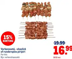 Makro Varkenssaté, -shaslick of runderspies piripiri aanbieding