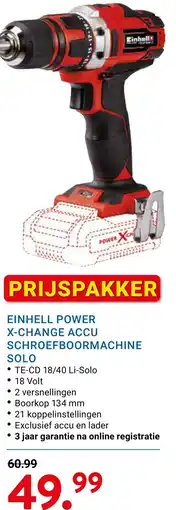Kluswijs EINHELL POWER X-CHANGE ACCU SCHROEFBOORMACHINE SOLO aanbieding