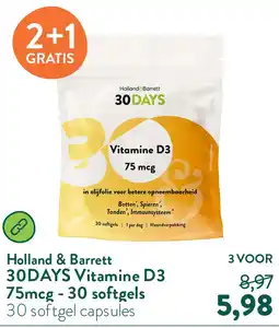 Holland & Barrett 30DAYS Vitamine D3 75mcg - 30 softgels aanbieding