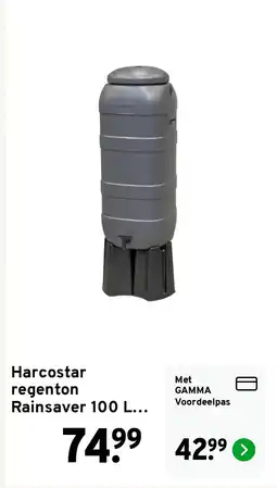 GAMMA Harcostar regenton Rainsaver 100 L grijs kunststof 40 x 40 x 126 cm aanbieding