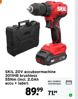 GAMMA SKIL 20V accuboormachine 3011HB brushless 55Nm (incl. 2.0Ah accu + lader) aanbieding