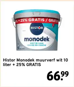 GAMMA Histor Monodek muurverf wit 10 liter + 25% GRATIS aanbieding