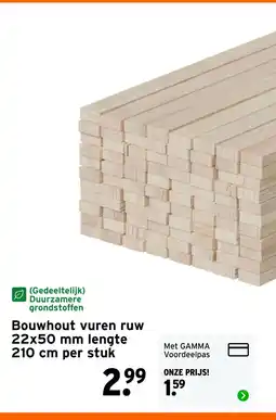 GAMMA Bouwhout vuren ruw 22x50 mm lengte 210 cm aanbieding