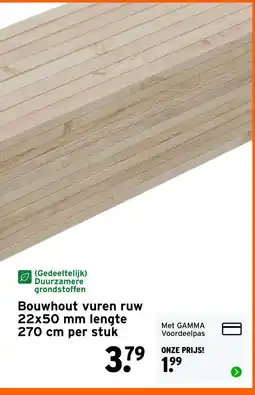 GAMMA Bouwhout vuren ruw 22x50 mm lengte 270 cm aanbieding