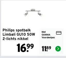 GAMMA Philips spotbalk Limbali GU10 50W 2-lichts nikkel aanbieding