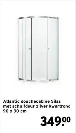 GAMMA Atlantic douchecabine Silas met schuifdeur zilver kwartrond 90 x 90 cm aanbieding