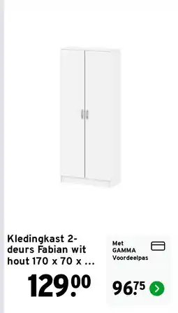 GAMMA Kledingkast 2-deurs Fabian wit hout 170 x 70 x 35 cm aanbieding