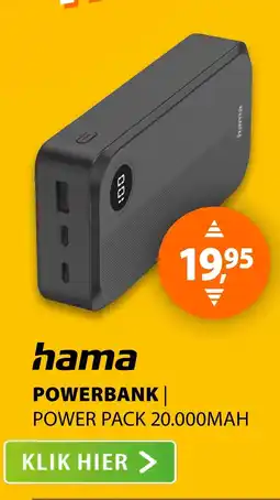 Expert Hama Power Pack 20.000mAh 3 Uitgangen: 2X USB-C 1X USB-A Zwart aanbieding