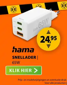 Expert Hama Fast Charger 2x USB-C PD 1x USB-A QC Mini-Charger 65 W Wit aanbieding