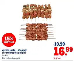 Makro Varkensssaté, -shaslick of rundersspies piripiri aanbieding