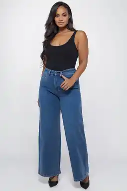 Wehkamp Fox Factor DENVER Shore Blue highwaist wide leg jeans medium blue denim aanbieding