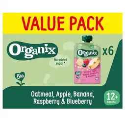 Kruidvat Organix 12+M Havermout, Appel, Banaan, Framboos & Bosbes Knijpzakjes aanbieding