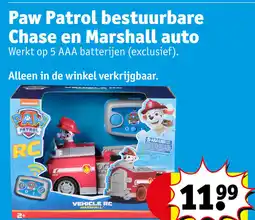 Kruidvat Paw patrol bestuurbare chase en marshall auto aanbieding