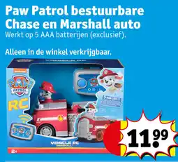 Kruidvat Paw Patrol Bestuurbare Chase en Marshall Auto aanbieding