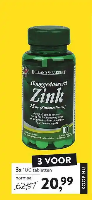 Holland & Barrett Holland & Barrett Hooggedoseerd Zink 25mg aanbieding