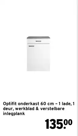 GAMMA Optifit onderkast 60 cm – 1 lade, 1 deur, werkblad & verstelbare inlegplank aanbieding
