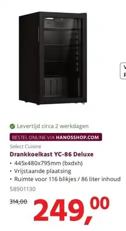 HANOS Select Cuisine Drankkoelkast YC-86 Deluxe aanbieding