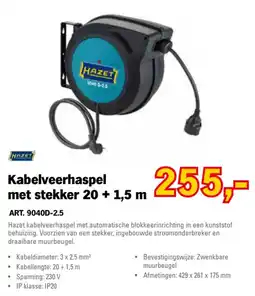 Toolspecial Hazet kabelveerhaspel met stekker 20 + 1,5 m aanbieding