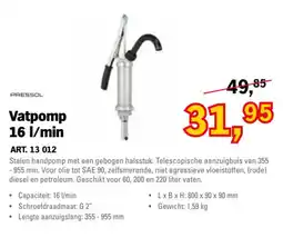 Toolspecial pressol vatpomp 16 l/min aanbieding
