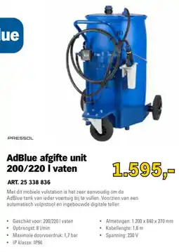Toolspecial pressol adblue afgifte unit 200/220 l vaten aanbieding