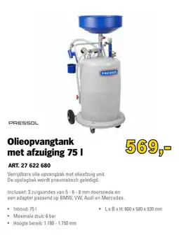 Toolspecial pressol olieopvangtank met afzuiging 75 l aanbieding