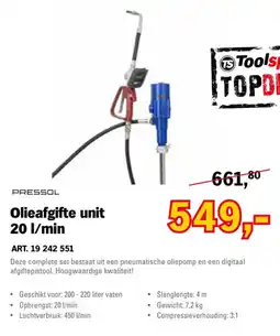 Toolspecial pressol olieafgifte unit 20 l/min aanbieding