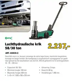 Toolspecial Compac Luchthydraulische krik 58/30 ton aanbieding