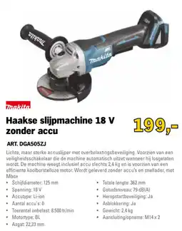 Toolspecial Makita Haakse slijpmachine 18 V zonder accu aanbieding