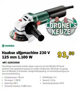 Toolspecial metabo haakse slijpmachine 230 v 125 mm 1.100 w aanbieding