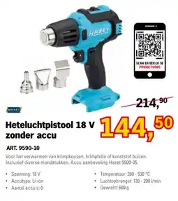 Toolspecial Hazet heteluchtpistool 18 v zonder accu aanbieding