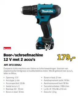Toolspecial Makita Boor-/schroefmachine 12 V met 2 accu's aanbieding
