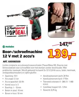 Toolspecial metabo Boor-/schroefmachine 12 V met 2 accu's aanbieding