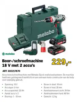 Toolspecial metabo Boor-/schroefmachine 18 V met 2 accu's aanbieding