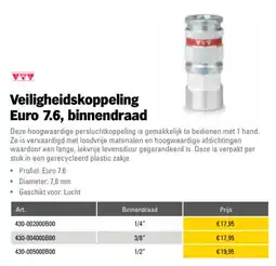 Toolspecial VVE Veiligheidskoppeling Euro 7.6, binnendraad aanbieding