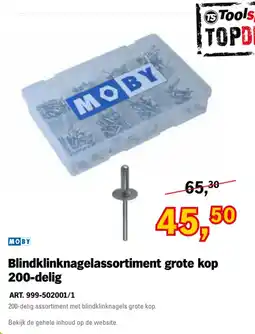 Toolspecial Moby blindklinknagelassortiment grote kop 200-delig aanbieding