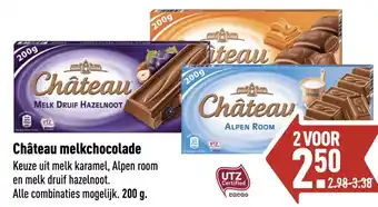 ALDI Château melkchocolade Keuze uit melk karamel, Alpen room en melk druif hazelnoot. aanbieding