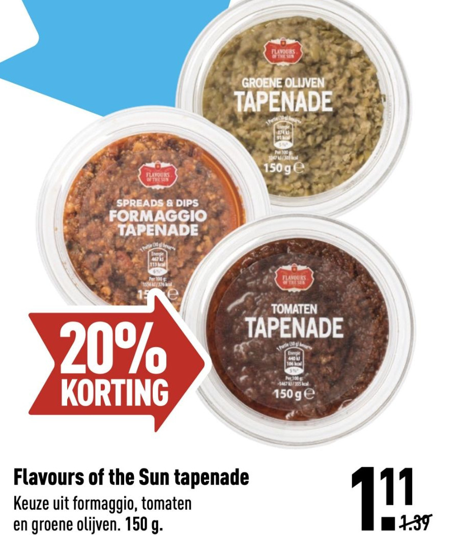 Flavours of the Sun tapenade Keuze uit formaggio, tomaten en groene