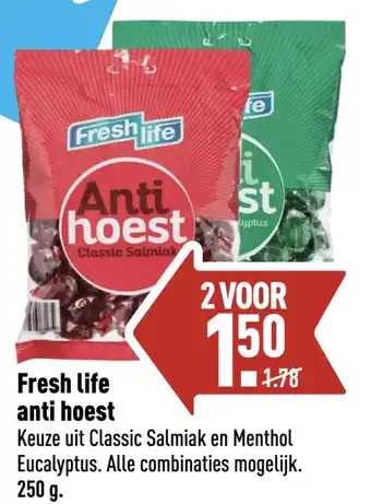 ALDI Fresh life anti hoest Keuze uit Classic Salmiak en Menthol Eucalyptus. Alle combinaties mogelijk aanbieding