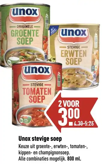 ALDI Unox stevige soep Keuze uit groente-, erwten-, tomaten-, kippen- en champignonsoep. aanbieding