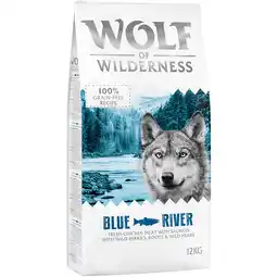 Zooplus 2 x 12 kg Adult Blue River Salmon Wolf of Wilderness graanvrij droogvoer voor honden aanbieding