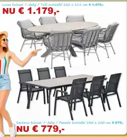 Tuinmeubelland Lucas tuinset 7-delig / Tulli tuintafel 220 x 115 cm aanbieding