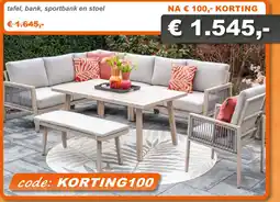 Tuinmeubelland Tafel, bank, sportbank en stoel aanbieding