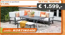 Tuinmeubelland tafel, bank en sportbank aanbieding